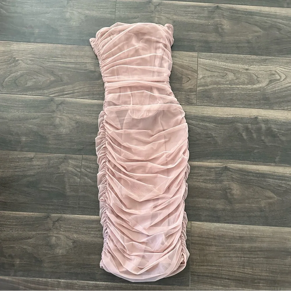 House of CB Julianna Blush Strapless Ruched Midi Dress - Picture 2 of 7